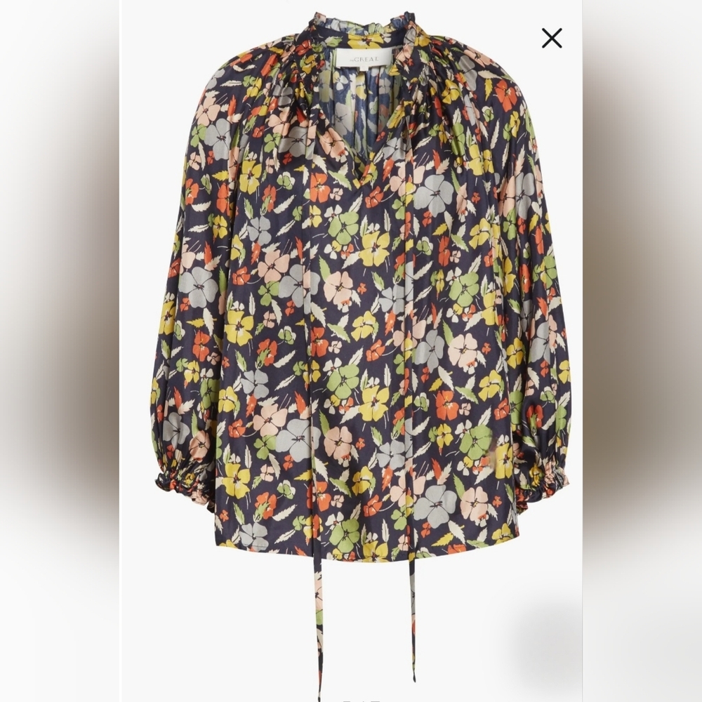 The Great Vibrant Oversized Flowy Puffed sleeves  Silk  Floral See Measurements